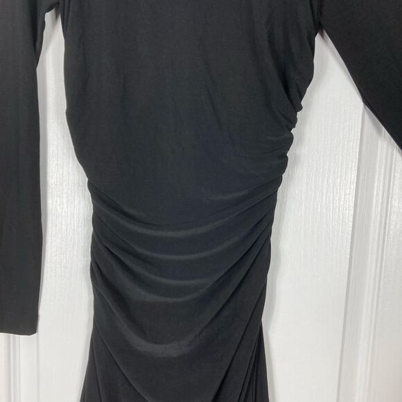 NWOT BEN DE LISI Dress US 4 Black Maxi Boat-Neck Cross Ruch Slit Side Stretch - Picture 6 of 15
